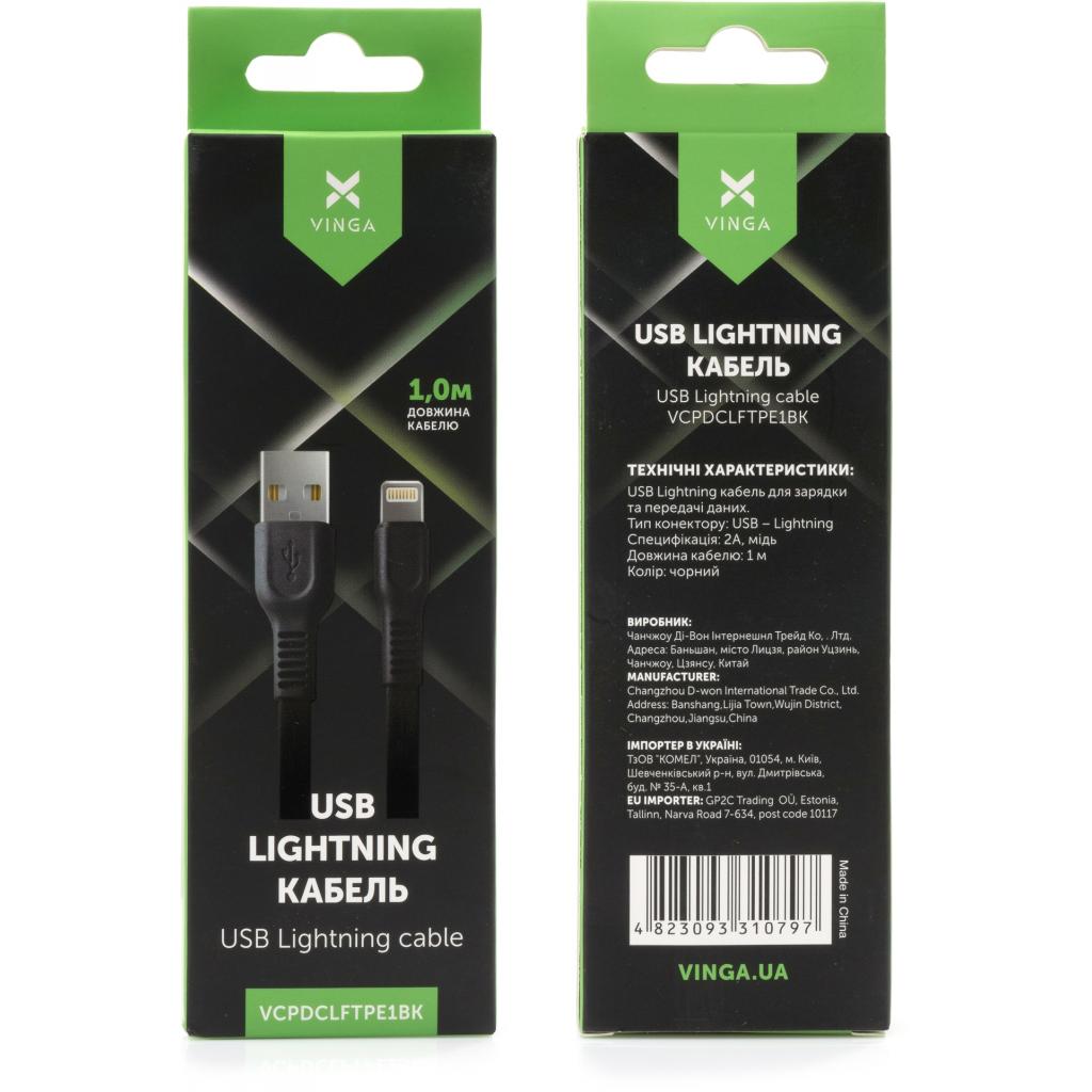 Дата кабель USB 2.0 AM to Lightning 1.0m flat art TPE back Vinga (VCPDCLFTPE1BK) - 3 Дата кабель USB 2.0 AM to Lightning 1.0m flat art TPE back Vinga (VCPDCLFTPE1BK) - 3