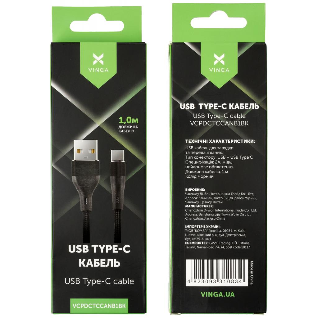 Дата кабель USB 2.0 AM to Type-C 1.0m cylindric nylon back Vinga (VCPDCTCCANB1BK) - 3 Дата кабель USB 2.0 AM to Type-C 1.0m cylindric nylon back Vinga (VCPDCTCCANB1BK) - 3