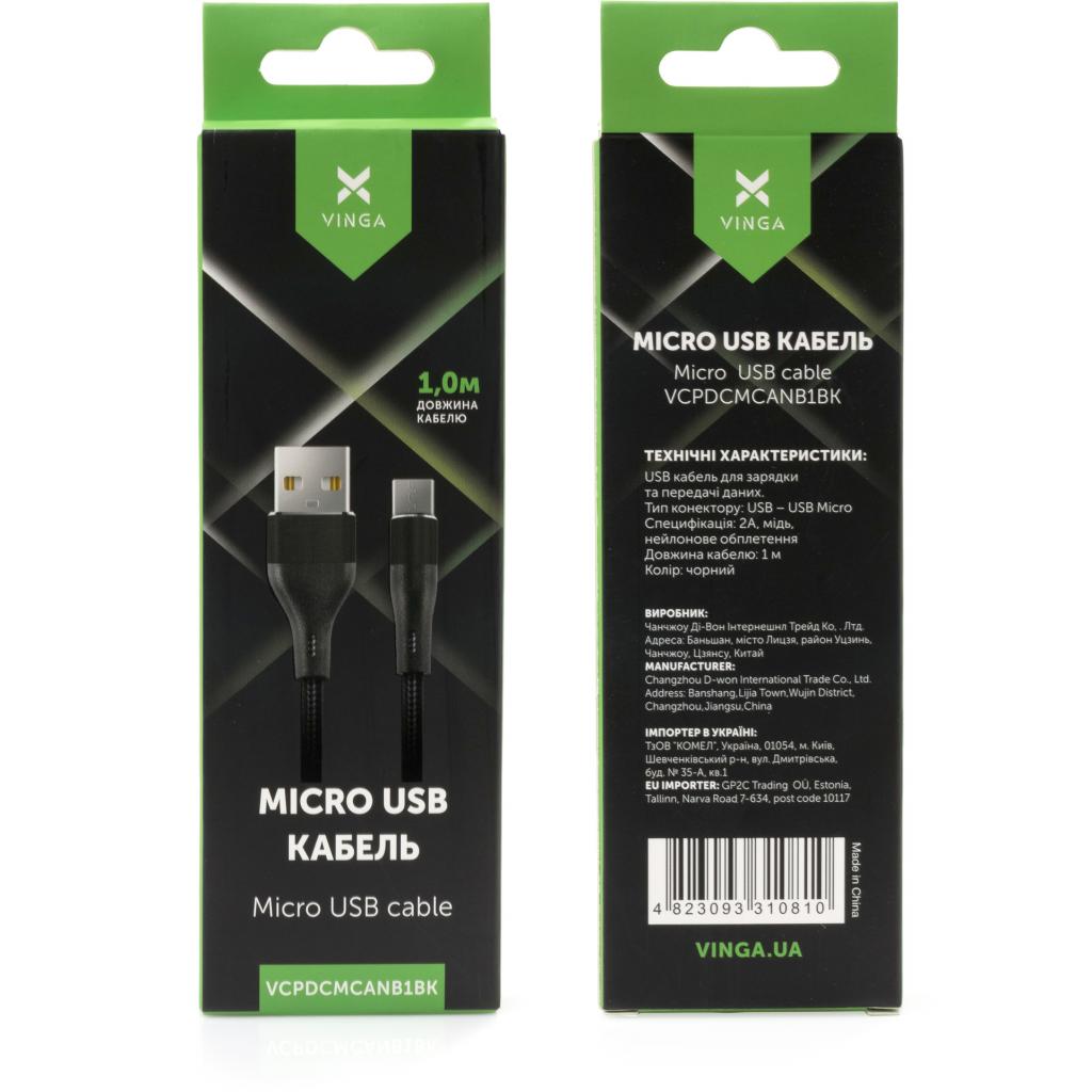 Дата кабель USB 2.0 AM to Micro 5P 1.0m cylindric nylon back Vinga (VCPDCMCANB1BK) - 3 Дата кабель USB 2.0 AM to Micro 5P 1.0m cylindric nylon back Vinga (VCPDCMCANB1BK) - 3