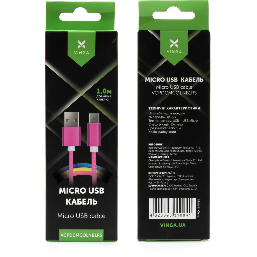 Дата кабель USB 2.0 AM to Micro 5P 1.0m rainbow nylon Vinga (VCPDCMCOLNB1RS) - 3