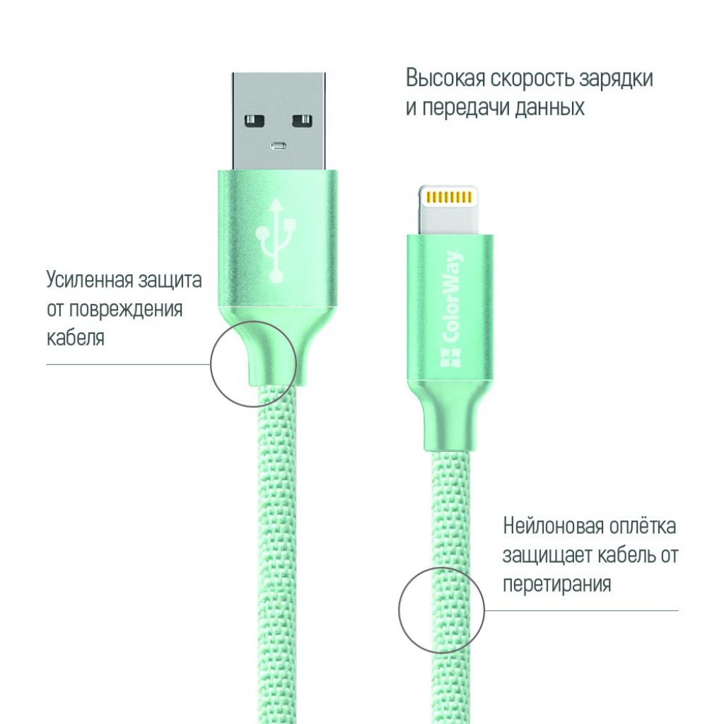 Дата кабель USB 2.0 AM to Lightning mint ColorWay (CW-CBUL004-MT) - 1 Дата кабель USB 2.0 AM to Lightning mint ColorWay (CW-CBUL004-MT) - 1