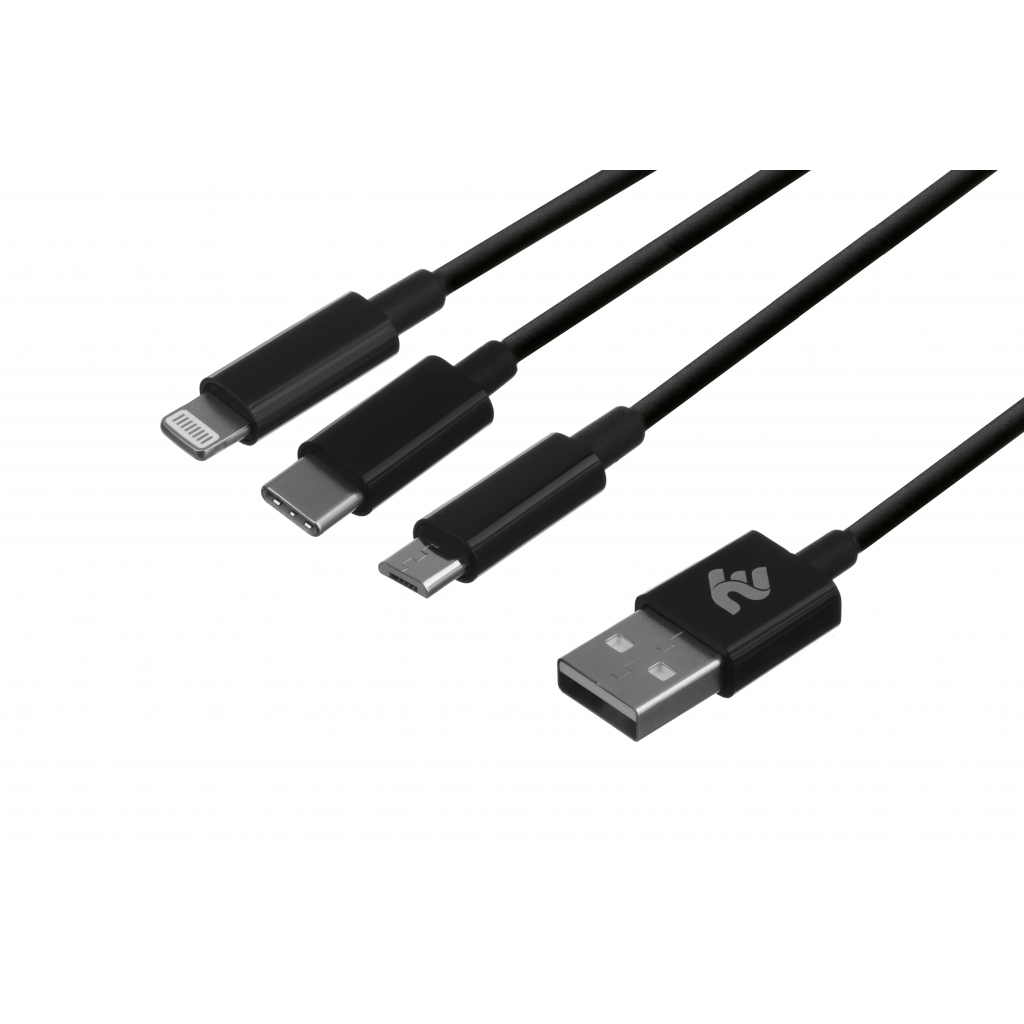 Дата кабель USB 2.0 AM to Lightning + Micro 5P + Type-C 1.2m black 2E (2E-CCMTLAB-BL) - 1 Дата кабель USB 2.0 AM to Lightning + Micro 5P + Type-C 1.2m black 2E (2E-CCMTLAB-BL) - 1
