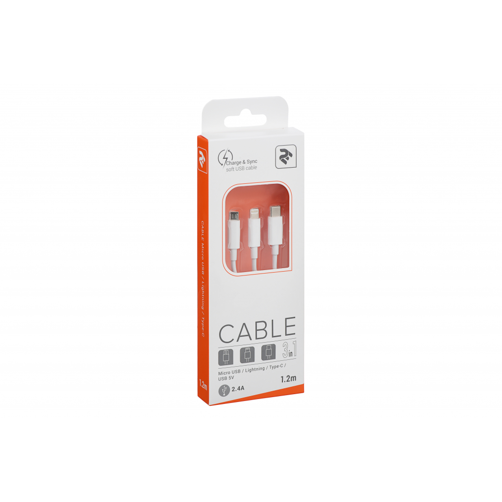 Дата кабель USB 2.0 AM to Lightning + Micro 5P + Type-C 1.2m white 2E (2E-CCMTLAB-WT) - 2 Дата кабель USB 2.0 AM to Lightning + Micro 5P + Type-C 1.2m white 2E (2E-CCMTLAB-WT) - 2