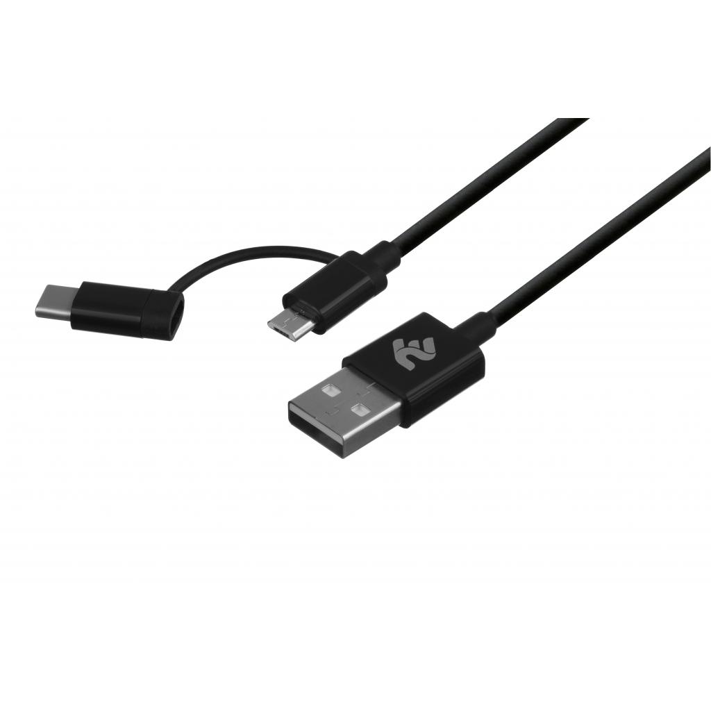 Дата кабель USB 2.0 AM to Micro 5P + Type-C 1.0m 5V/2.4A, Black 2E (2E-CCMTAB-BL) - 1