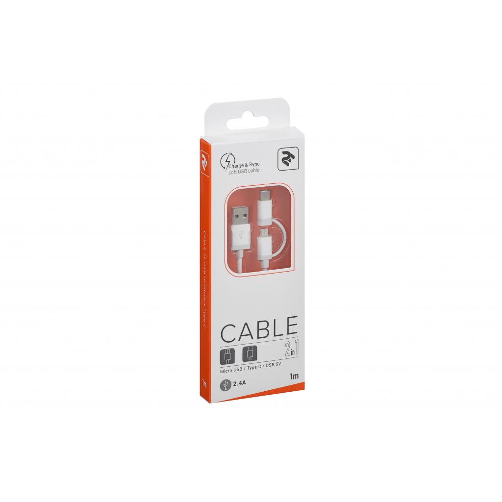 Дата кабель USB 2.0 AM to Micro 5P + Type-C 1.0m 5V/2.4A, White 2E (2E-CCMTAB-WT) - 2 Дата кабель USB 2.0 AM to Micro 5P + Type-C 1.0m 5V/2.4A, White 2E (2E-CCMTAB-WT) - 2