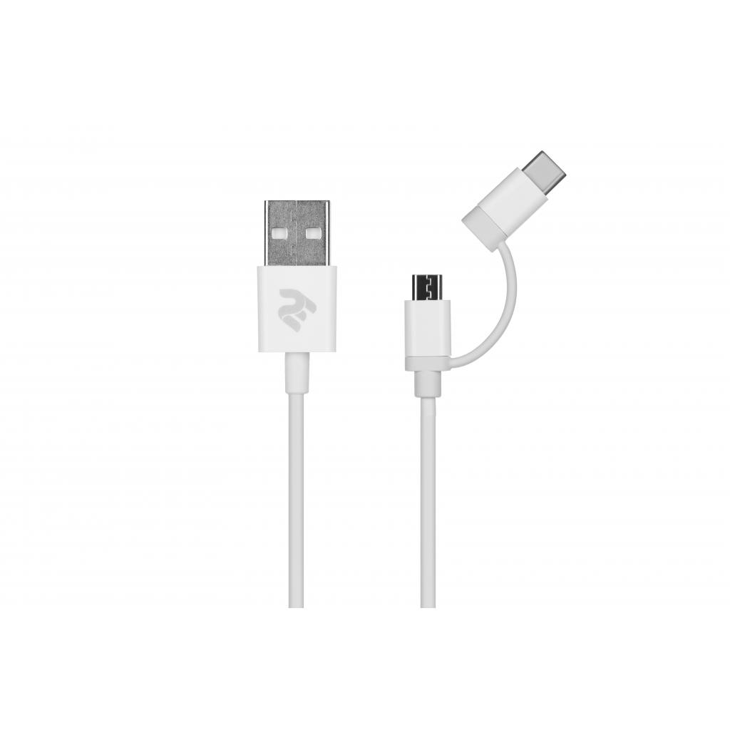 Дата кабель USB 2.0 AM to Micro 5P + Type-C 1.0m 5V/2.4A, White 2E (2E-CCMTAB-WT)