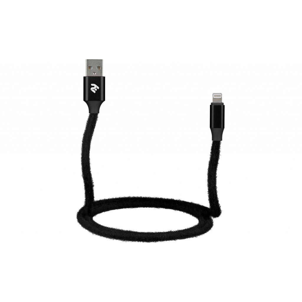 Дата кабель USB 2.0 AM to Lightning 1.0m Fur black 2E (2E-CCLAC-BLACK) - 2