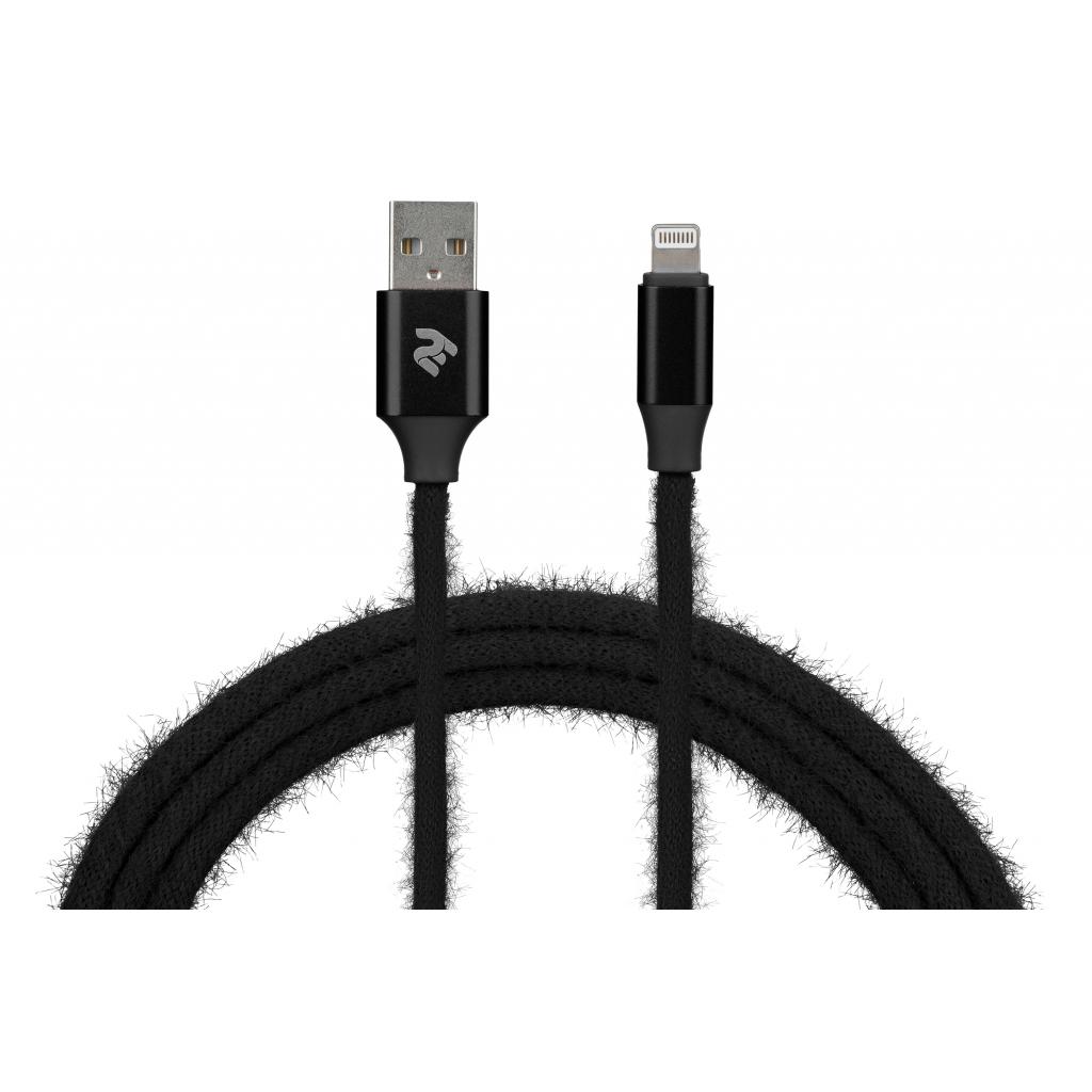 Дата кабель USB 2.0 AM to Lightning 1.0m Fur black 2E (2E-CCLAC-BLACK) - 3