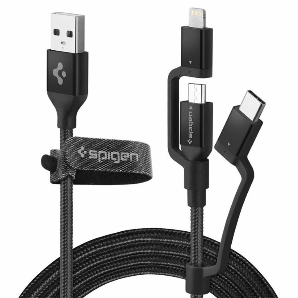 Дата кабель USB 2.0 AM to Lightning + Micro 5P + Type-C Essential black Spigen (000CB22774)