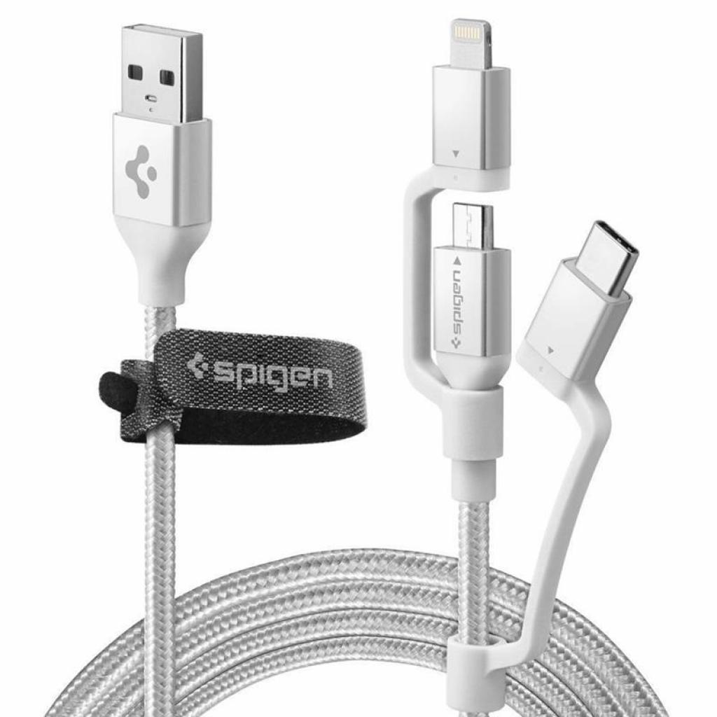 Дата кабель USB 2.0 AM to Lightning + Micro 5P + Type-C Essential silver Spigen (000CB23017)