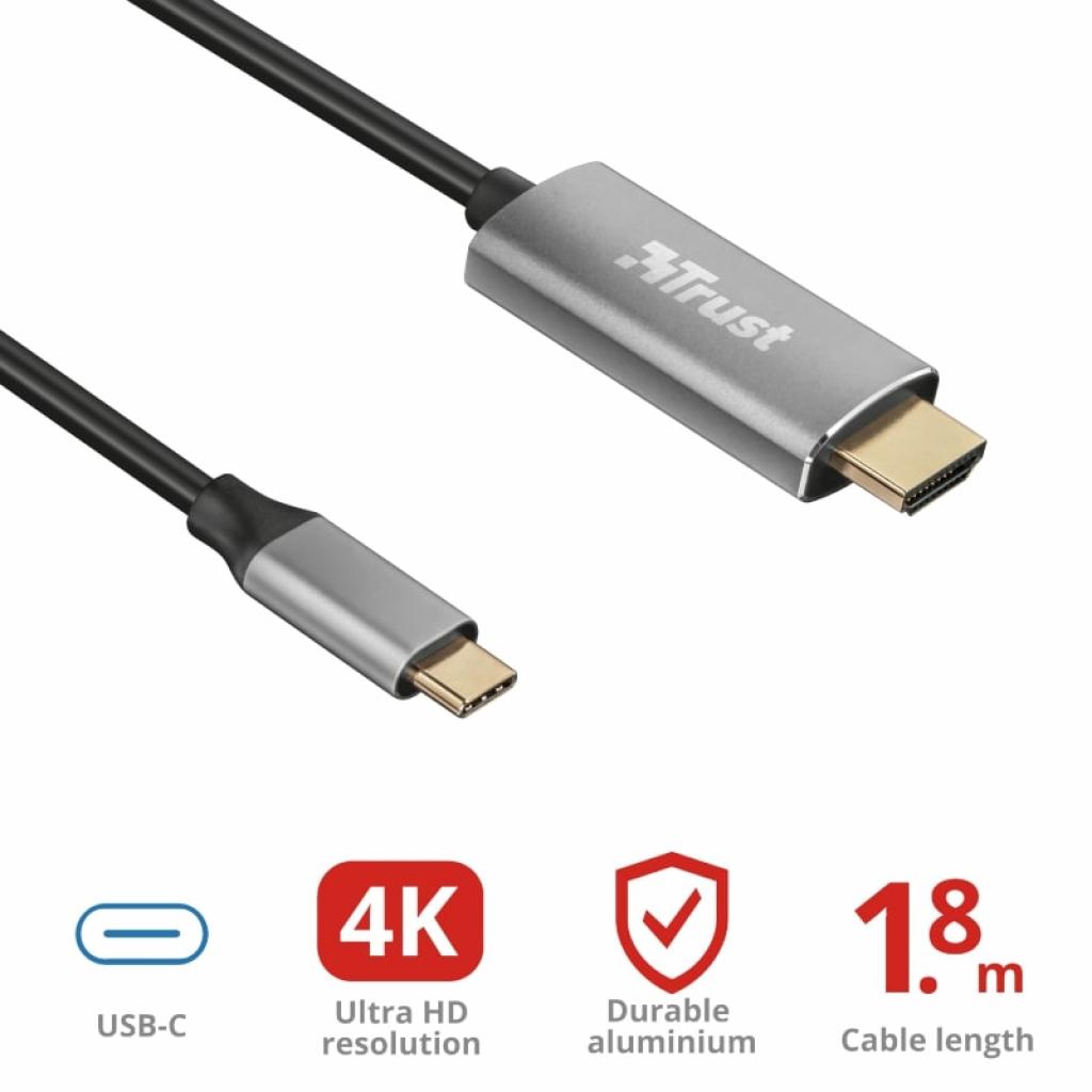 Кабель мультимедийный USB-C to HDMI 1.8м BLACK Trust (23332) - 3