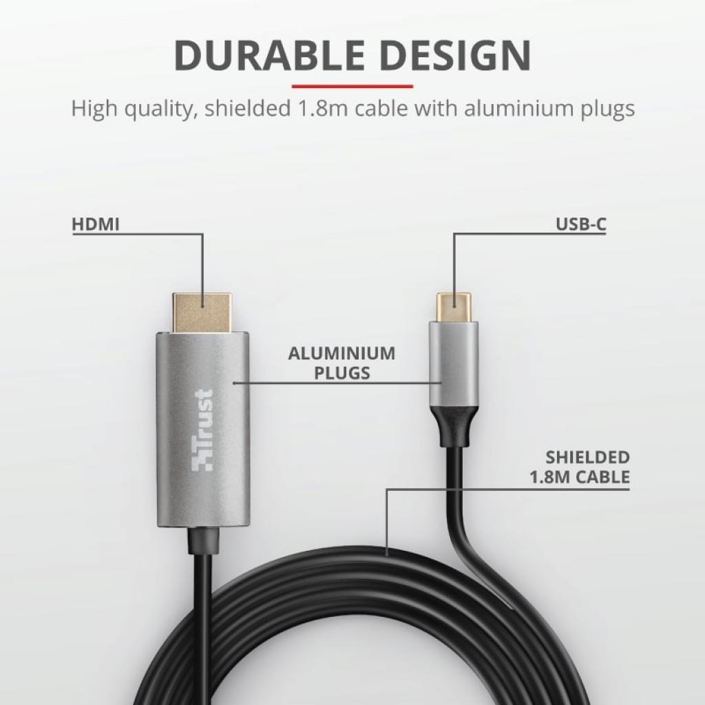 Кабель мультимедийный USB-C to HDMI 1.8м BLACK Trust (23332) - 4