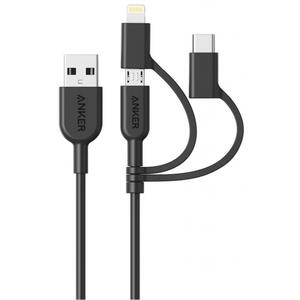 Дата кабель USB 2.0 AM to Lightning + Micro 5P + Type-C 0.9m V3 black Anker (A8436H11)