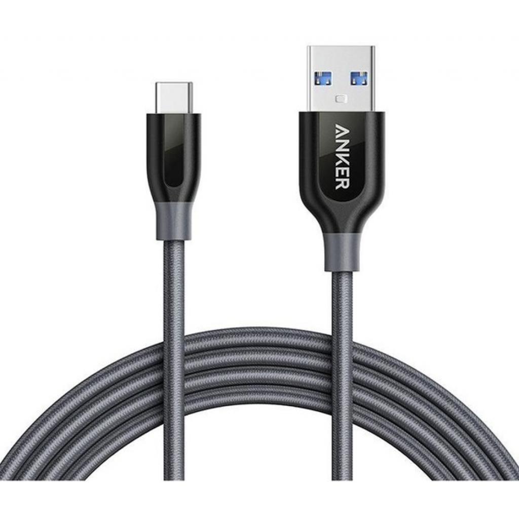 Дата кабель USB 3.0 AM to Type-C 0.9m Powerline+ V3 Gray Anker (A8168HA1) - 1