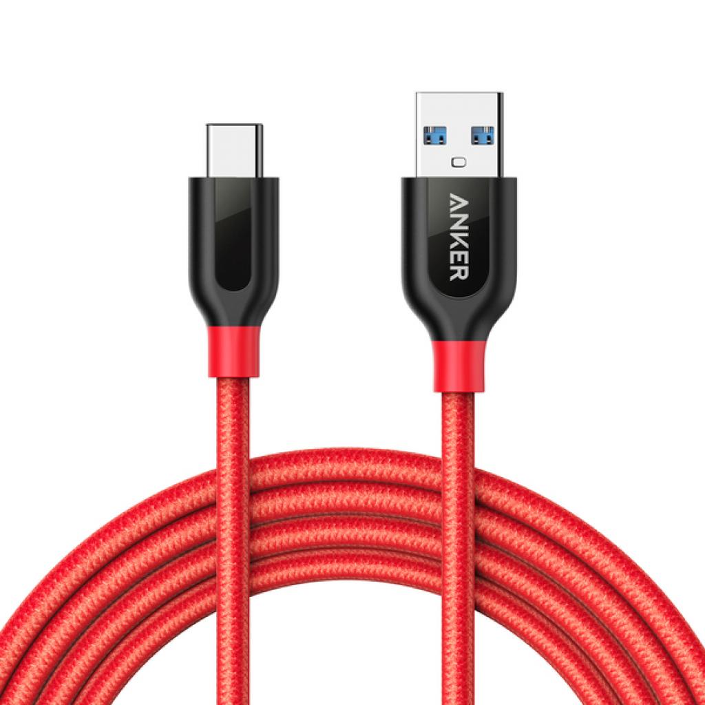 Дата кабель USB 3.0 AM to Type-C 0.9m Powerline+ V3 Red Anker (A8168H91) - 1