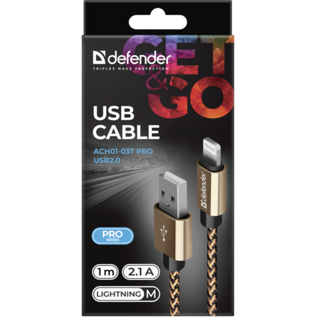 Дата кабель USB 2.0 AM to Lightning 1.0m gold Defender (87806) - 2