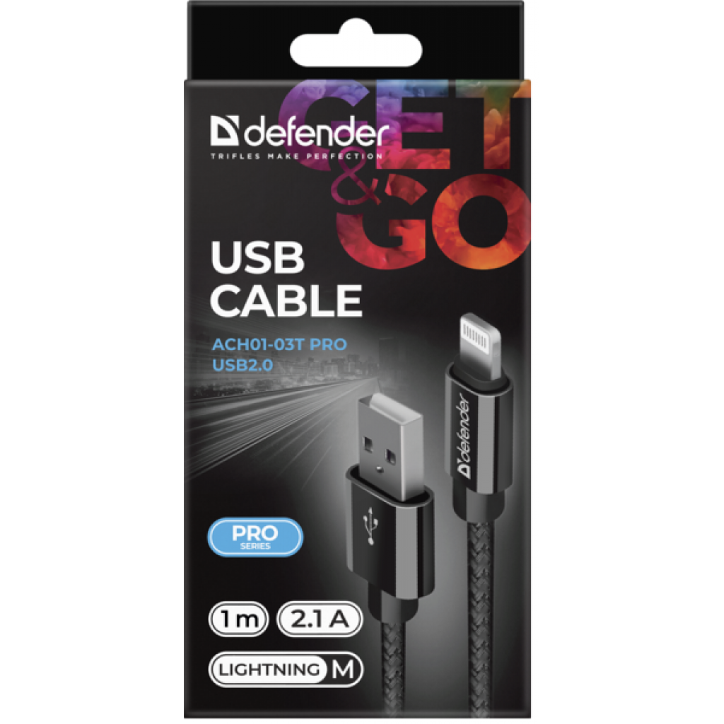 Дата кабель USB 2.0 AM to Lightning 1.0m ACH01-03T PRO Black Defender (87808) - 2