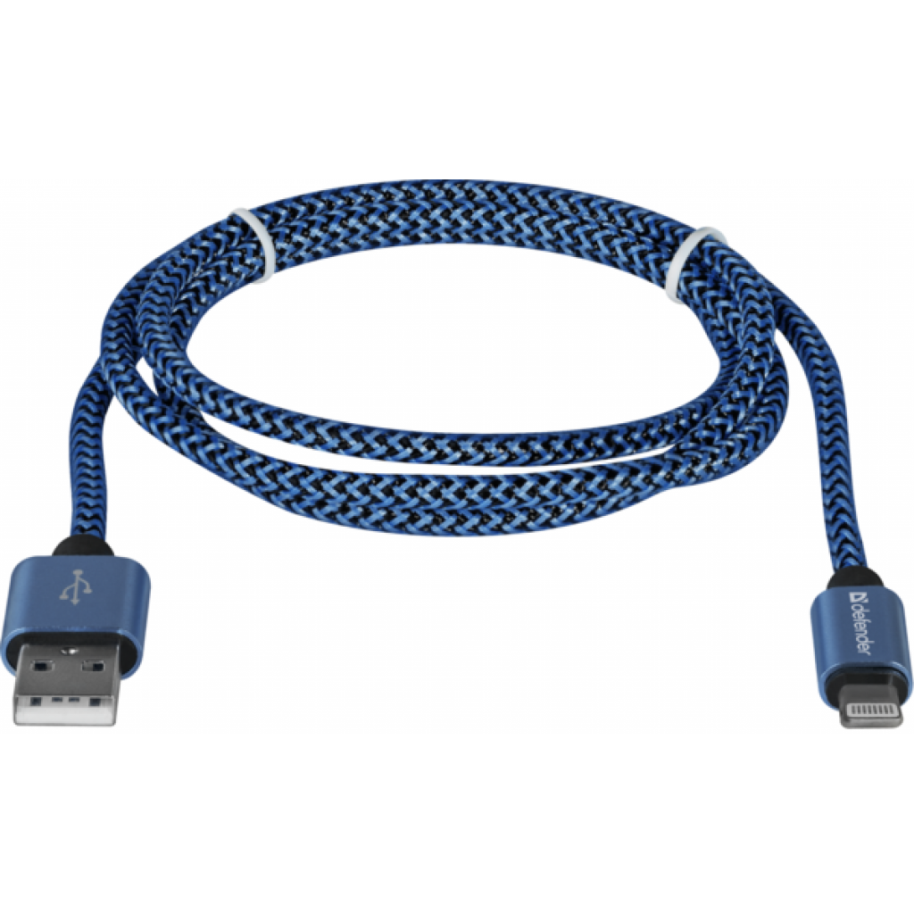Дата кабель USB 2.0 AM to Lightning 1.0m ACH01-03T 2.1A blue Defender (87811) - 1