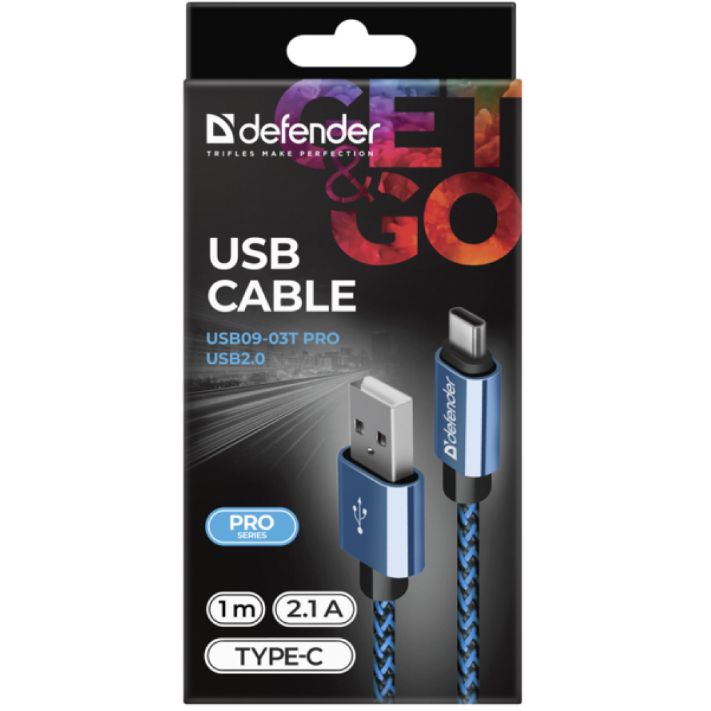 Дата кабель USB 2.0 AM to Lightning 1.0m ACH01-03T 2.1A blue Defender (87811) - 2
