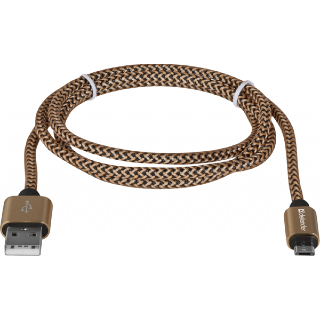 Дата кабель USB 2.0 AM to Micro 5P 1.0m USB08-03T gold Defender (87800) - 1