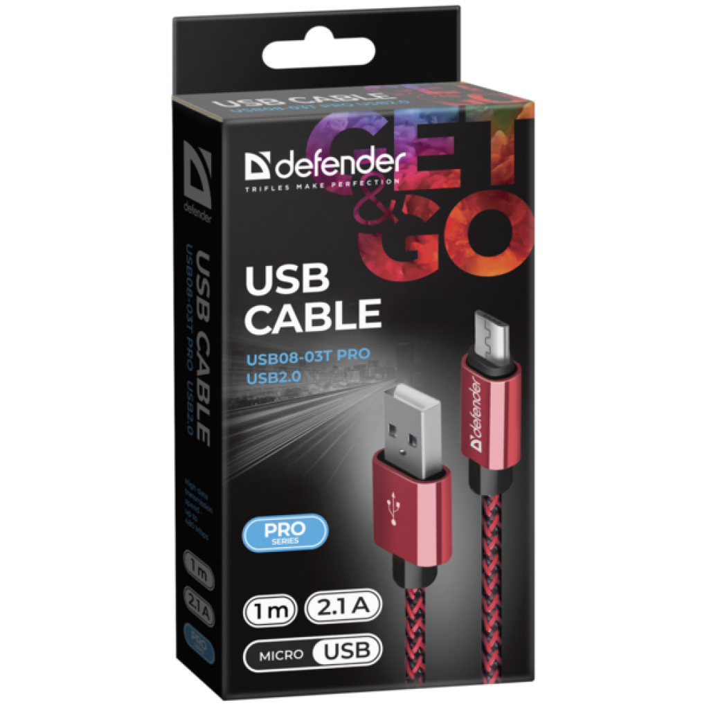 Дата кабель USB 2.0 AM to Micro 5P 1.0m USB08-03T red Defender (87801) - 2