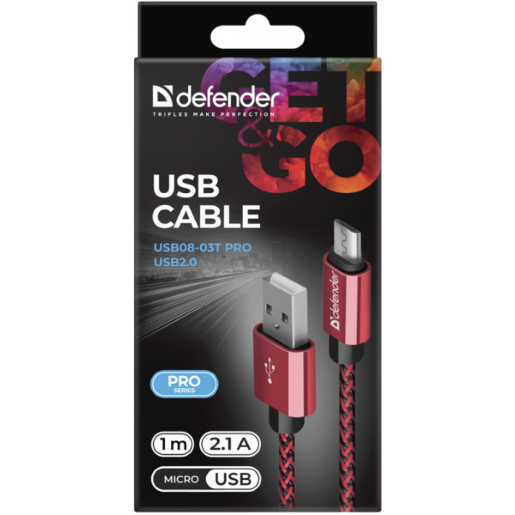 Дата кабель USB 2.0 AM to Micro 5P 1.0m USB08-03T red Defender (87801) - 3