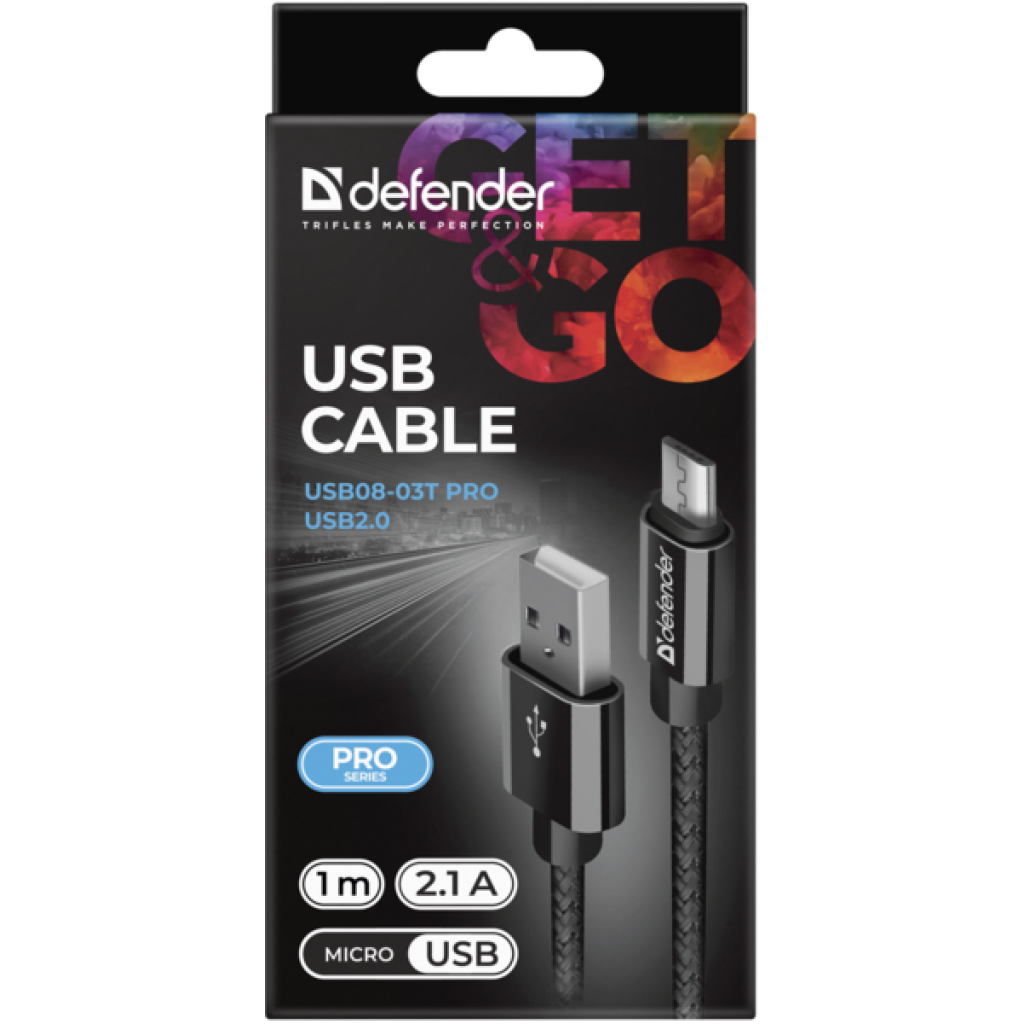 Дата кабель USB 2.0 AM to Micro 5P 1.0m USB08-03T PRO black Defender (87802) - 3