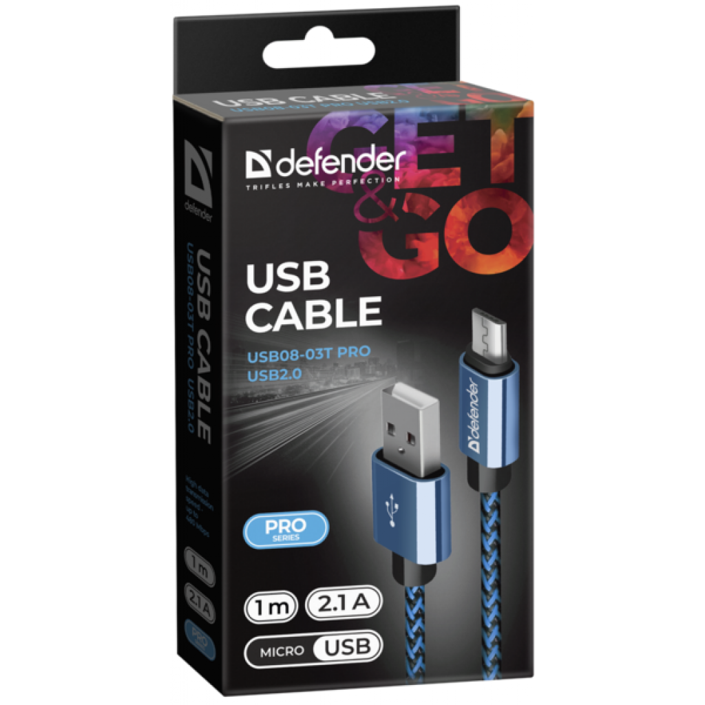 Дата кабель USB 2.0 AM to Micro 5P 1.0m USB08-03T blue Defender (87805) - 2