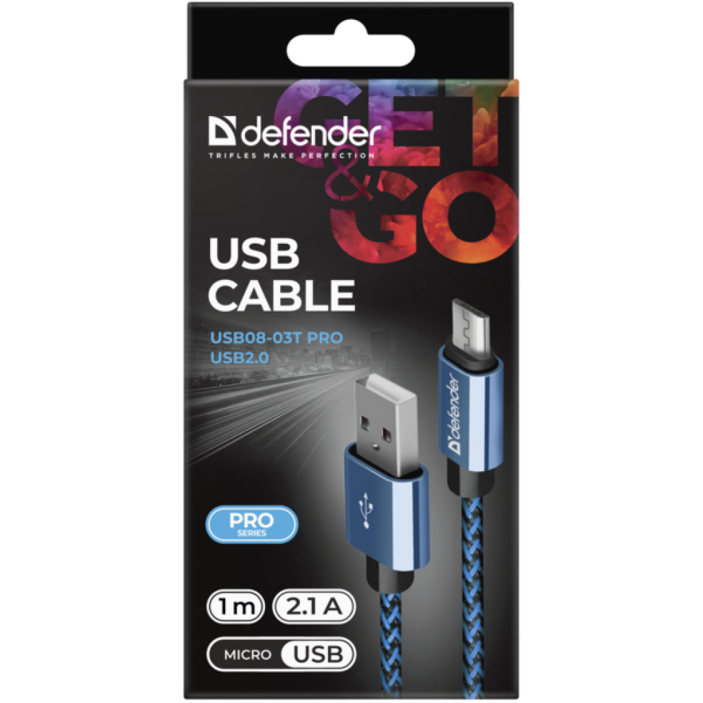 Дата кабель USB 2.0 AM to Micro 5P 1.0m USB08-03T blue Defender (87805) - 3