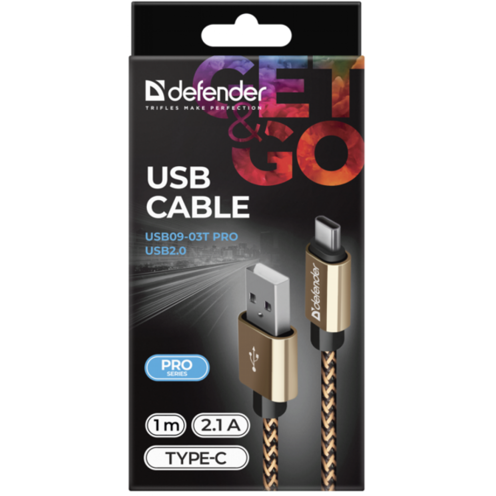 Дата кабель USB 2.0 AM to Type-C 1.0m USB09-03T PRO gold Defender (87812) - 2 Дата кабель USB 2.0 AM to Type-C 1.0m USB09-03T PRO gold Defender (87812) - 2