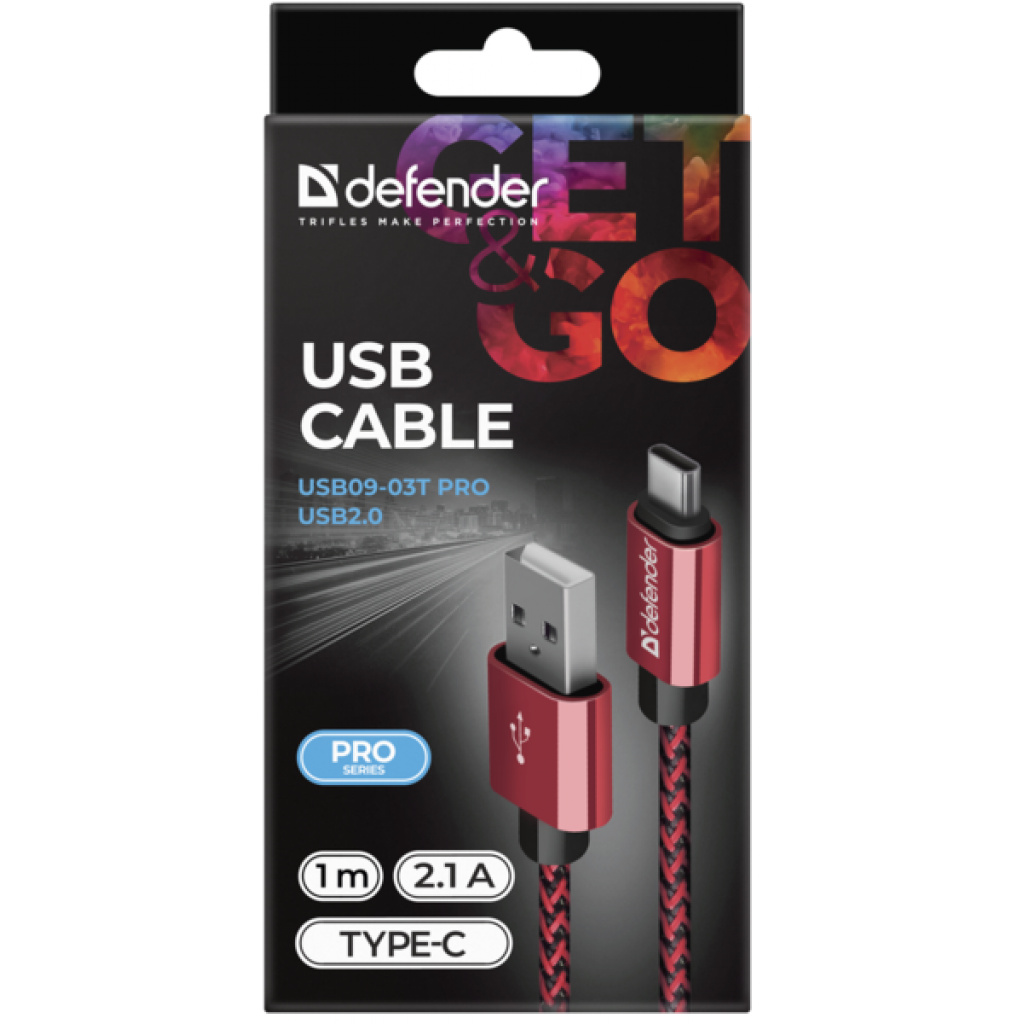 Дата кабель USB 2.0 AM to Type-C 1.0m USB09-03T PRO red Defender (87813) - 2 Дата кабель USB 2.0 AM to Type-C 1.0m USB09-03T PRO red Defender (87813) - 2