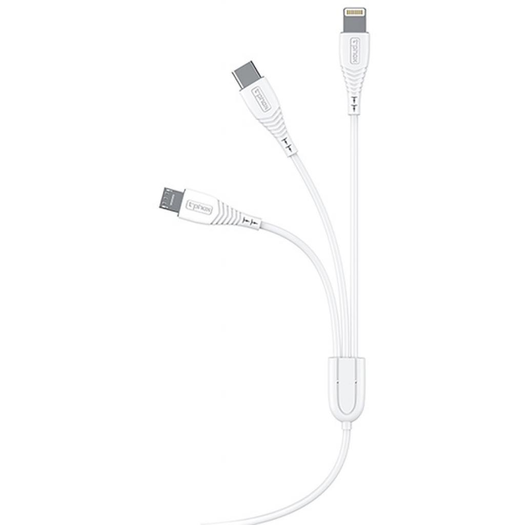 Дата кабель USB 2.0 AM to Lightning + Micro 5P + Type-C 1.2m White T-Phox (T-F831 White) - 2