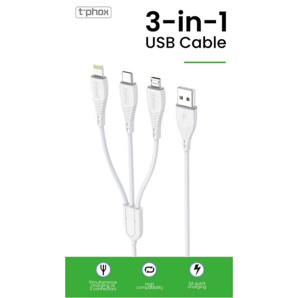 Дата кабель USB 2.0 AM to Lightning + Micro 5P + Type-C 1.2m White T-Phox (T-F831 White) - 4