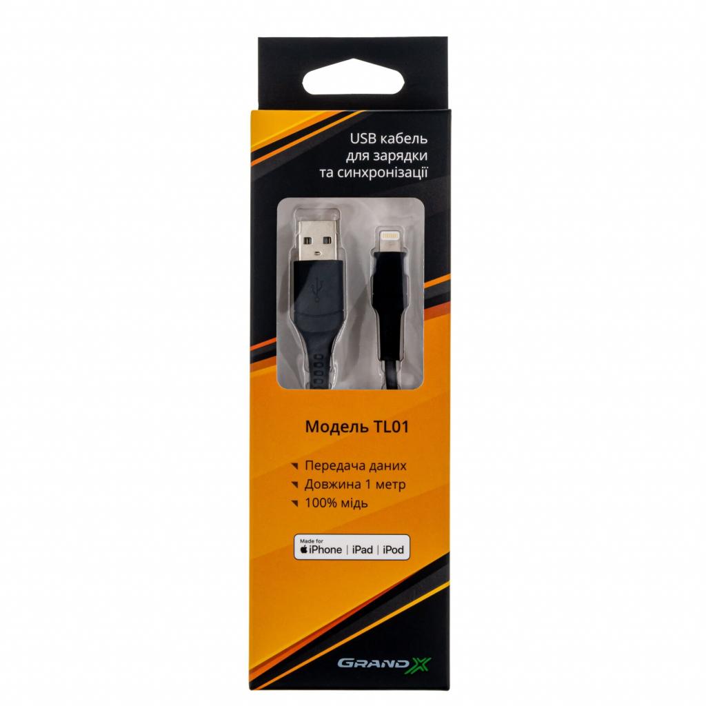 Дата кабель USB 2.0 AM to Lightning 1.0m MFI Grand-X (TL01) - 2