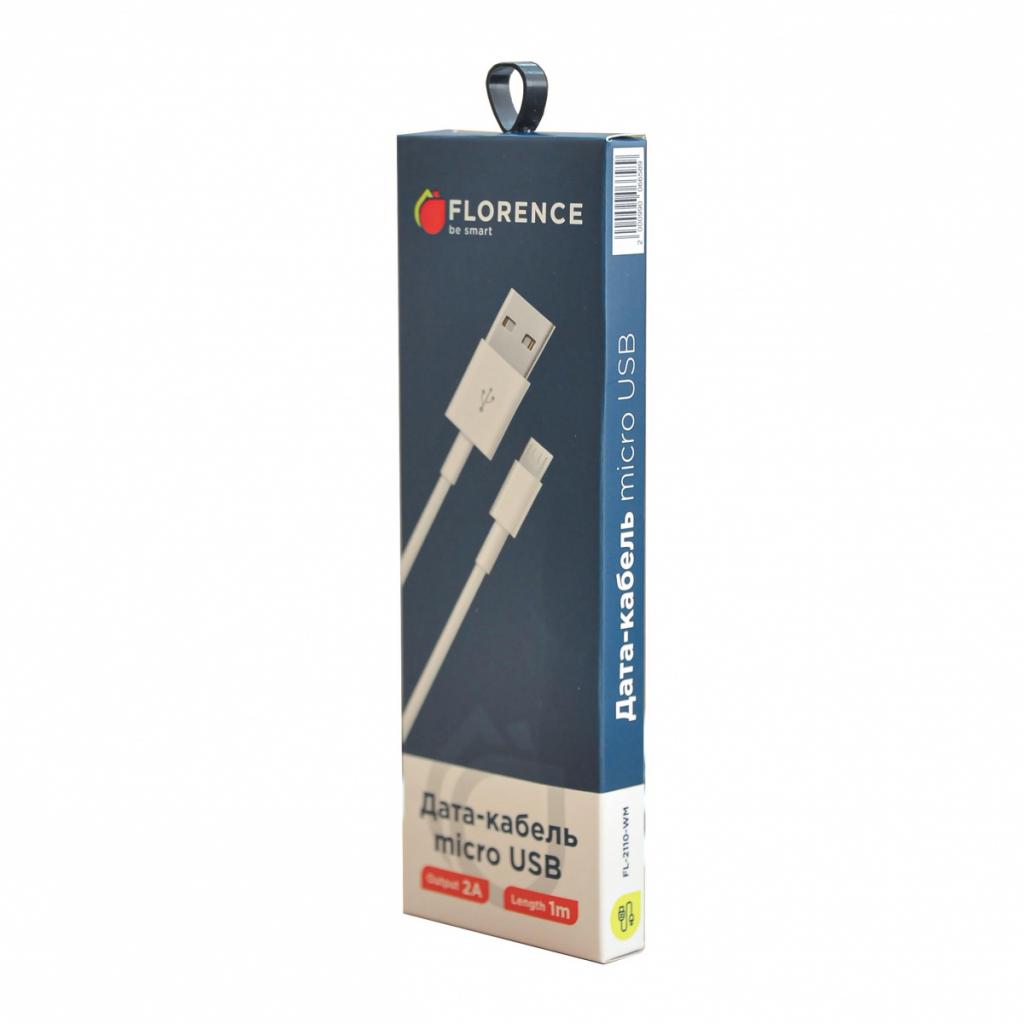 Дата кабель USB 2.0 AM to Micro 5P 1.0m 2A White Florence (FL-2110-WM) - 1