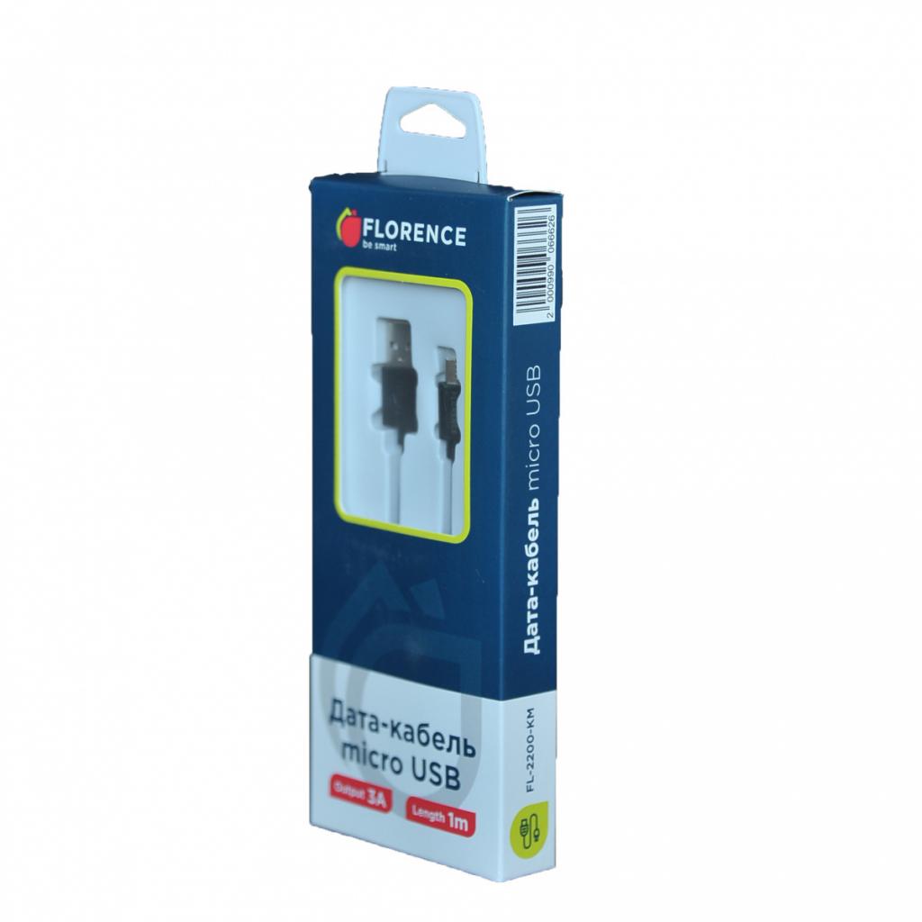 Дата кабель USB 2.0 AM to Micro 5P 1.0m 3A Black Florence (FL-2200-KM) - 1