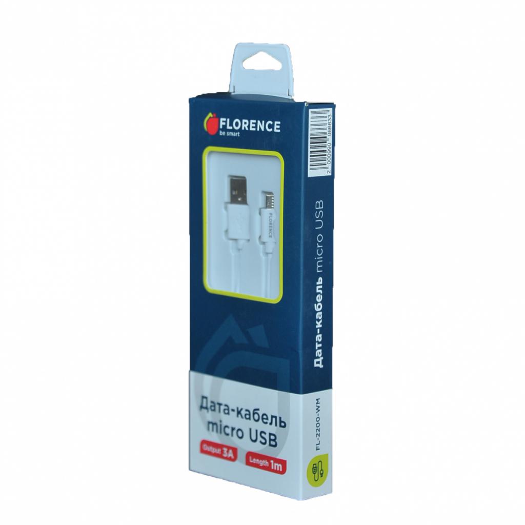 Дата кабель USB 2.0 AM to Micro 5P 1.0m 3A White Florence (FL-2200-WM) - 1