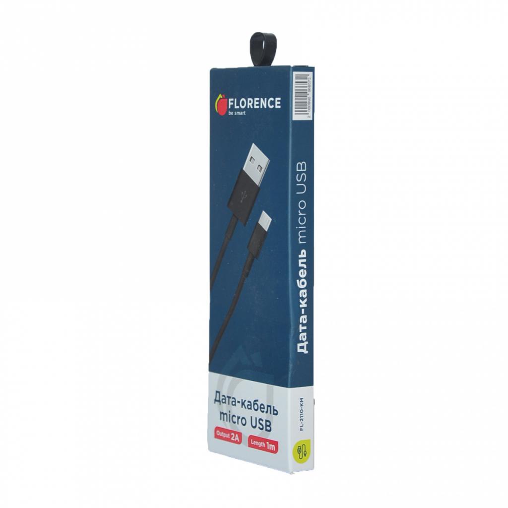 Дата кабель USB 2.0 AM to Micro 5P 1.0m 2A Black Florence (FL-2110-KM) - 1