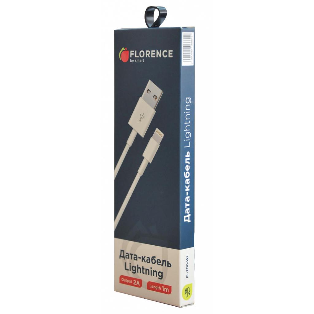 Дата кабель USB 2.0 AM to Lightning 1.0m 2A White Florence (FL-2110-WL) - 1