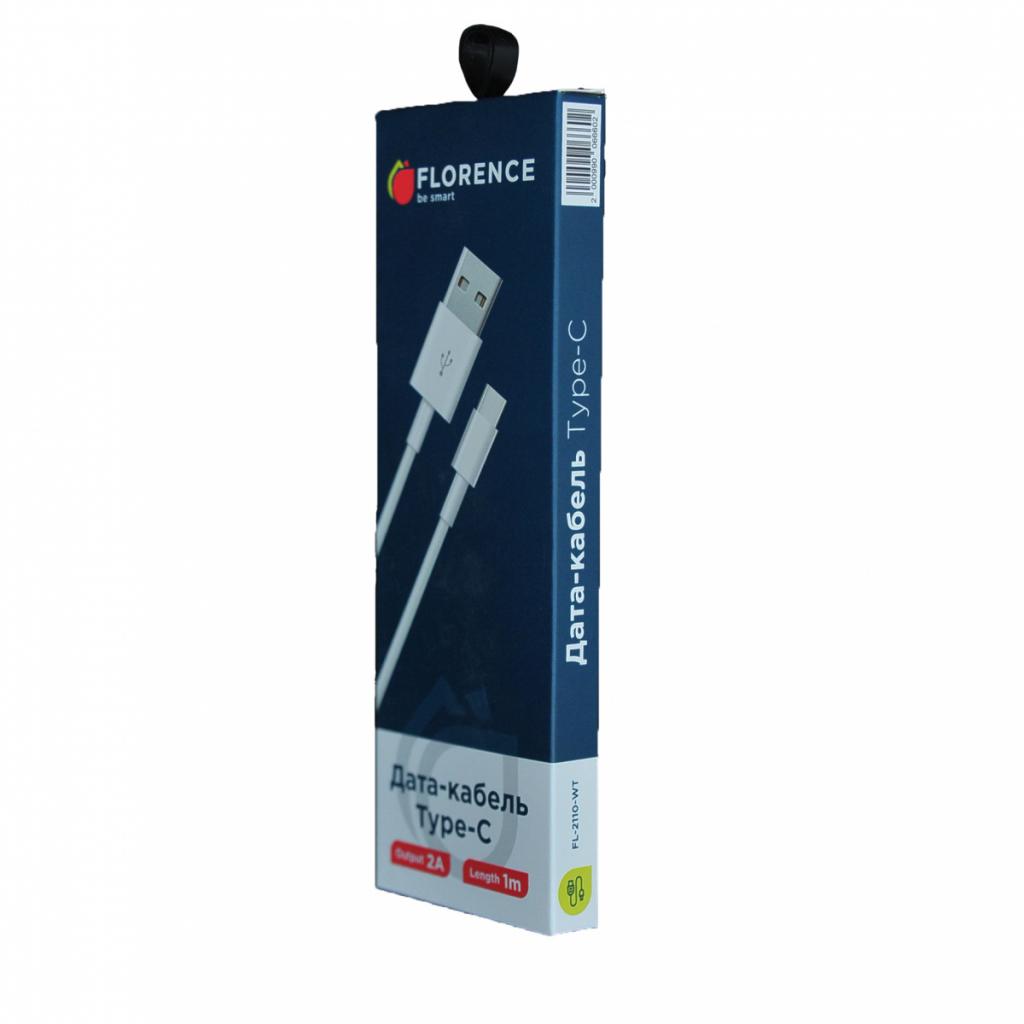 Дата кабель USB 2.0 AM to Type-C 1.0m 2A White Florence (FL-2110-WT) - 1