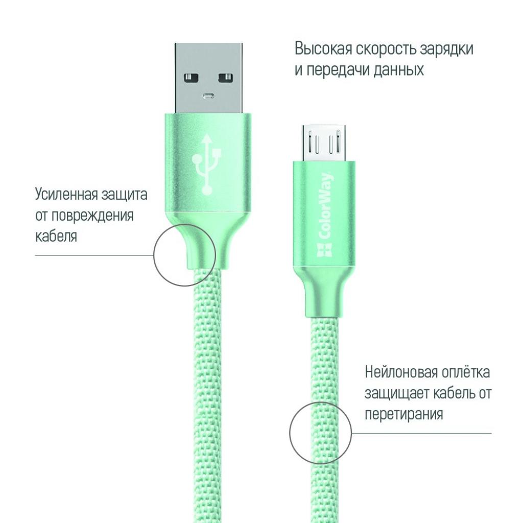 Дата кабель USB 2.0 AM to Micro 5P 1.0m mint ColorWay (CW-CBUM002-MT) - 1