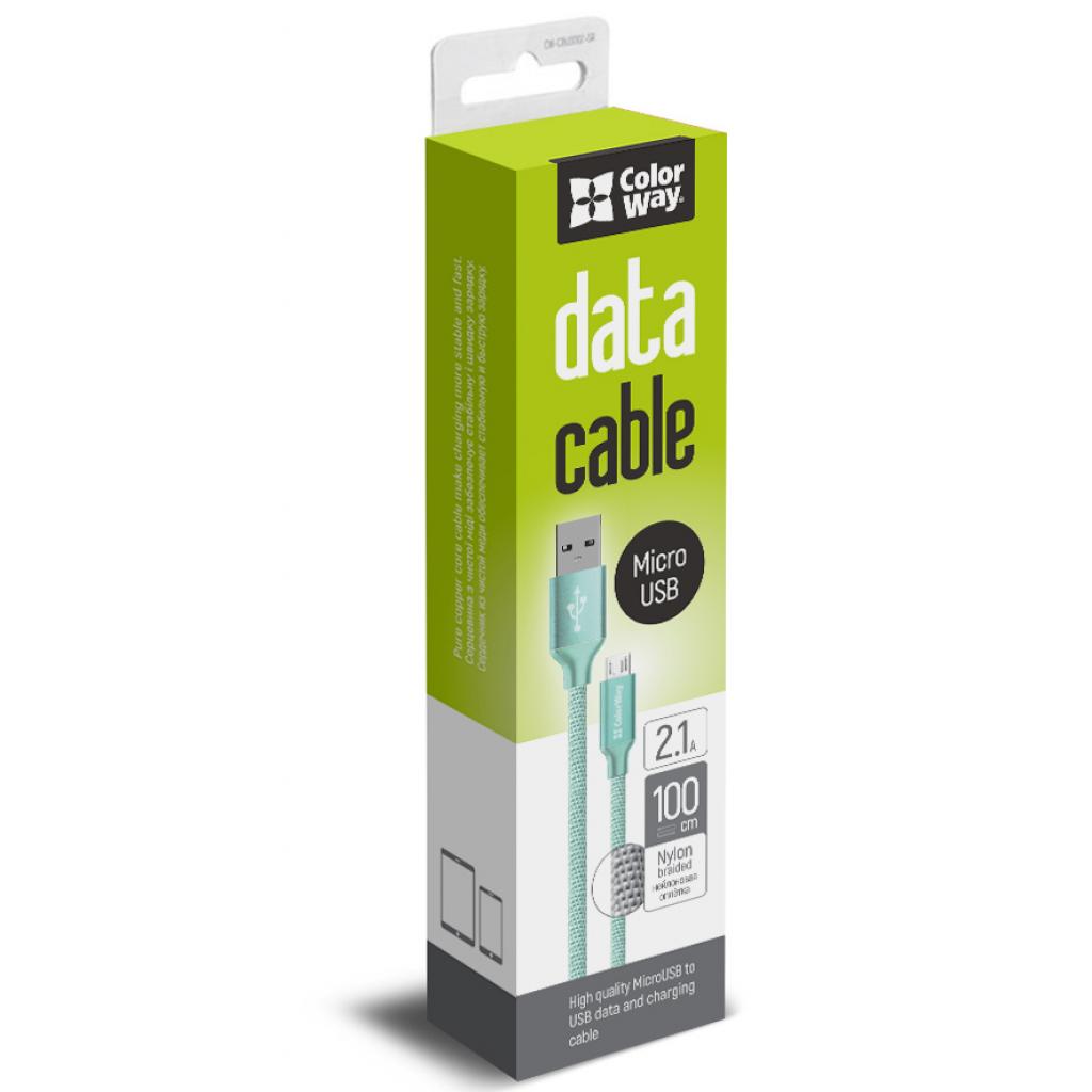 Дата кабель USB 2.0 AM to Micro 5P 1.0m mint ColorWay (CW-CBUM002-MT) - 2