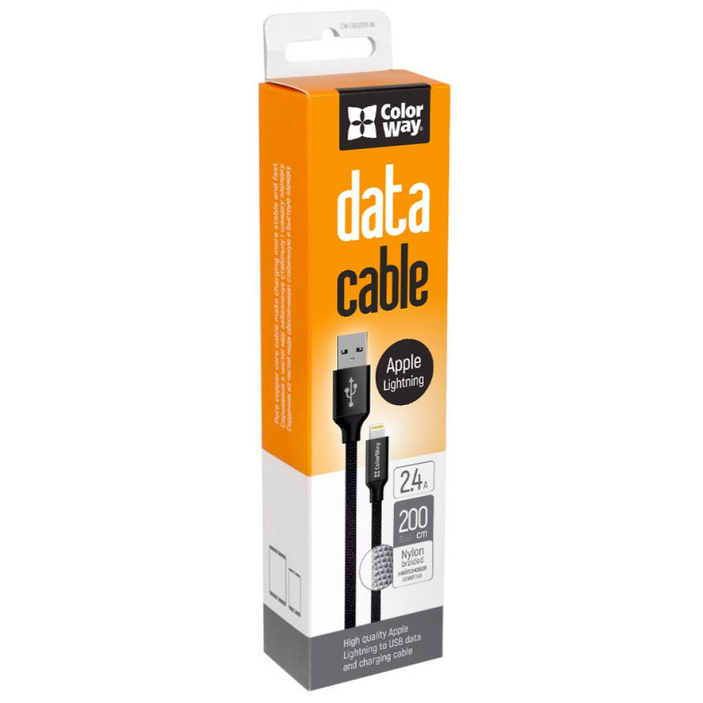 Дата кабель USB 2.0 AM to Lightning 2.0m black ColorWay (CW-CBUL007-BK) - 2