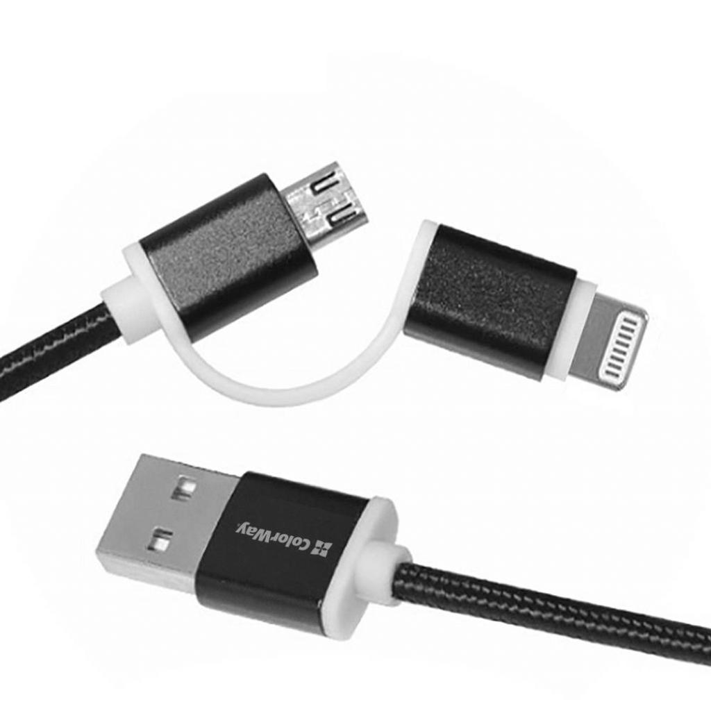 Дата кабель USB 2.0 AM to Lightning + Micro 5P ColorWay (CW-CBU2001-BK) - 1 Дата кабель USB 2.0 AM to Lightning + Micro 5P ColorWay (CW-CBU2001-BK) - 1