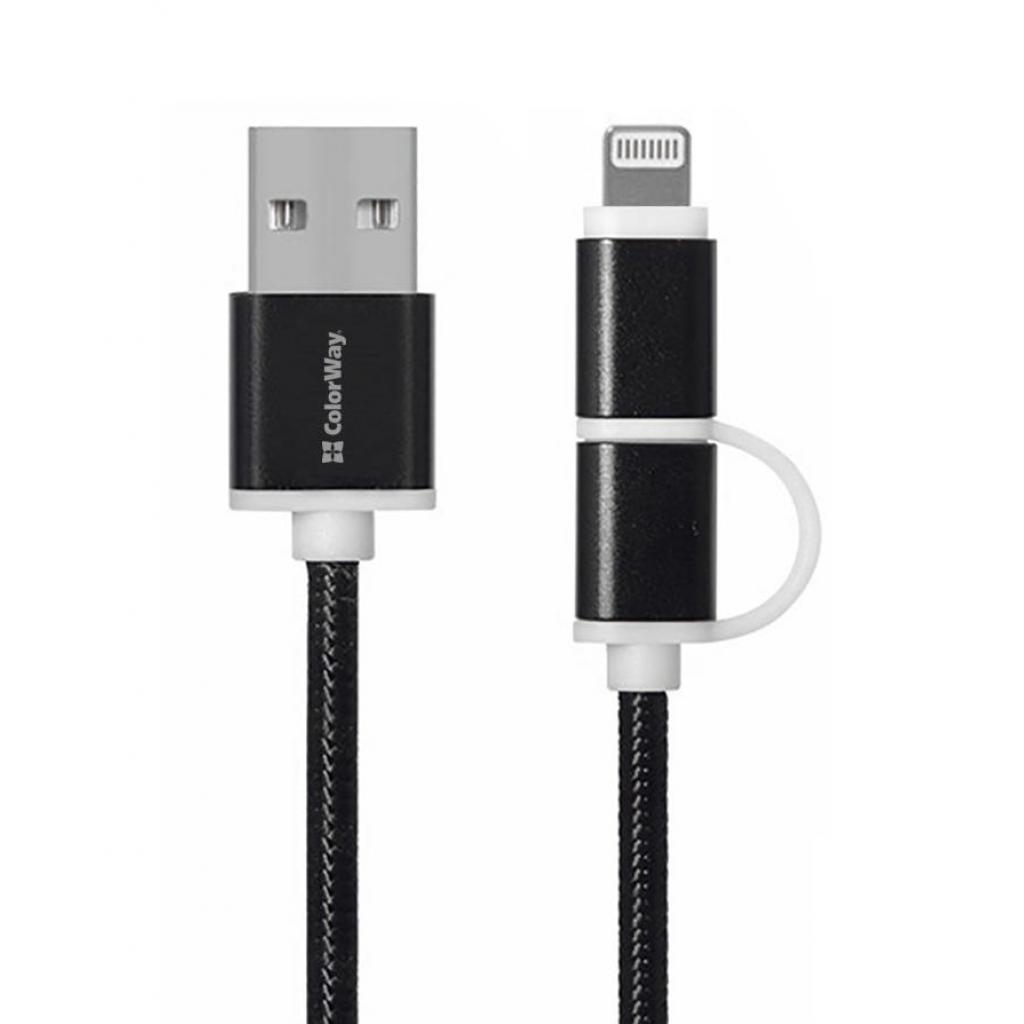 Дата кабель USB 2.0 AM to Lightning + Micro 5P ColorWay (CW-CBU2001-BK) - 2 Дата кабель USB 2.0 AM to Lightning + Micro 5P ColorWay (CW-CBU2001-BK) - 2
