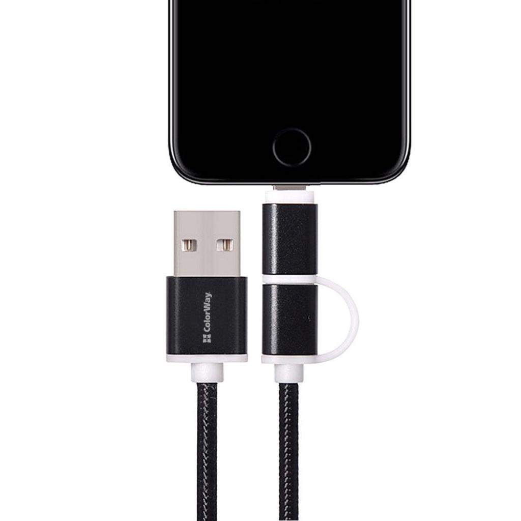 Дата кабель USB 2.0 AM to Lightning + Micro 5P ColorWay (CW-CBU2001-BK) - 3 Дата кабель USB 2.0 AM to Lightning + Micro 5P ColorWay (CW-CBU2001-BK) - 3