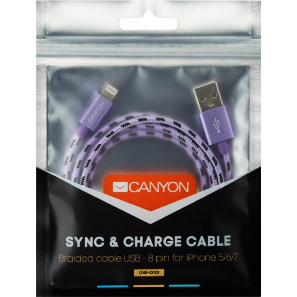 Дата кабель USB 2.0 AM to Lightning 1.0m Purple Canyon (CNE-CFI3P) - 1