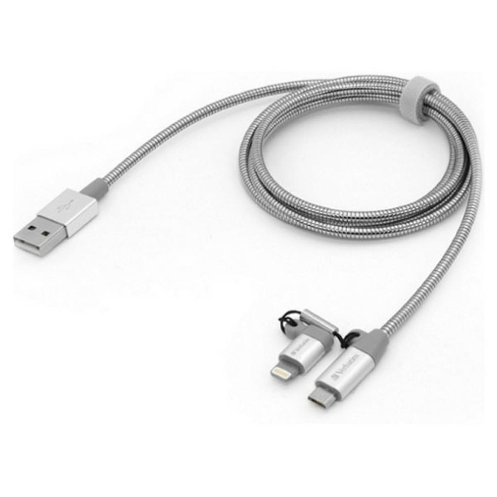 Дата кабель USB 2.0 AM to Lightning + Micro 5P 1.0m silver Verbatim (48869) - 1