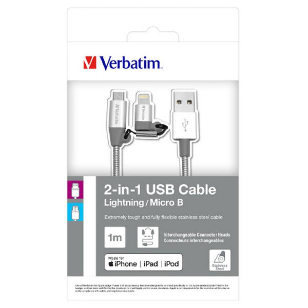 Дата кабель USB 2.0 AM to Lightning + Micro 5P 1.0m silver Verbatim (48869) - 2