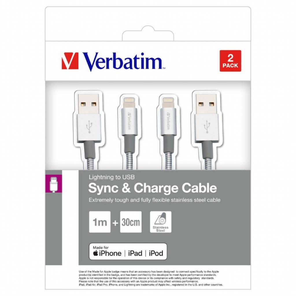 Дата кабель USB 2.0 AM to Lightning 1.0m + 0.3m silver Verbatim (48873) - 1 Дата кабель USB 2.0 AM to Lightning 1.0m + 0.3m silver Verbatim (48873) - 1